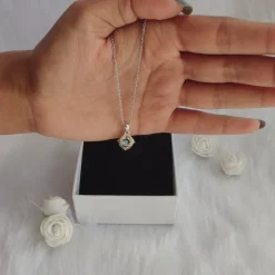 Sky Blue Heart Cube Pendant with Link Chain