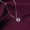 Sliver Sparkling Floral Pendant With Link Chain