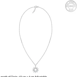Sliver Sparkling Floral Pendant With Link Chain